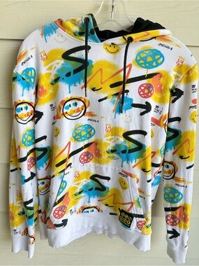 Paint-Splash Zip-Up‎ Hoodie Sweatshirt - White/Yellow/Blue